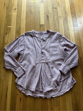 We the free pink and gray striped long sleeve 3/4 button up